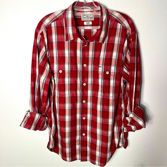 Vintage LUCKY BRAND Men’s Long Sleeve Plaid Cotton Button Up Shirt Size L Y2K - Picture 3 of 7